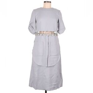 Sally La Pointe- Grey Shortsleeve Cutout Button Midi Dress